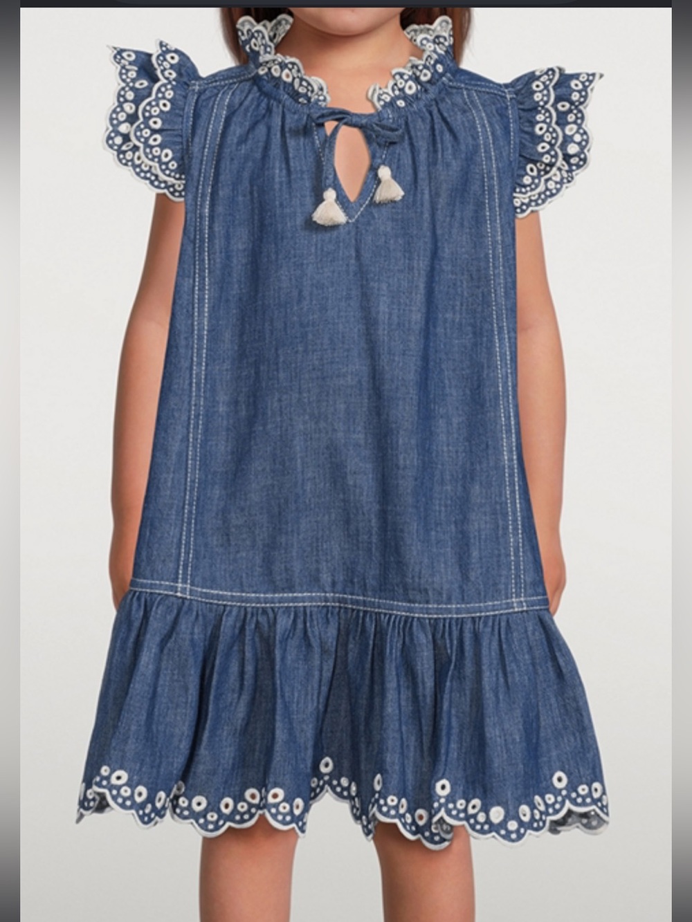 Zimmermann Girls Denim Eyelet Ruffle Dress Size 6